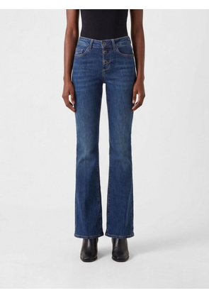 LIU JO Mid-Rise Flared Jeans in Cotton Denim with Metallic Logo
