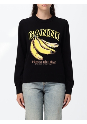 GANNI Cotton Crewneck Sweatshirt with Jacquard Logo and Ribbed Trims
