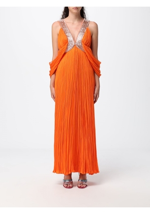 ALBERTA FERRETTI Long Pleated Silk Kaftan with Off-the-Shoulder Design