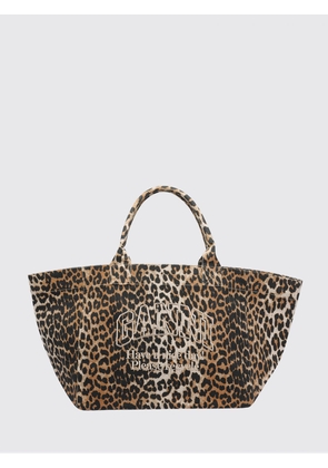 GANNI XXL Tote Bag in Recycled Cotton with Animal Print and Embroidered Logo