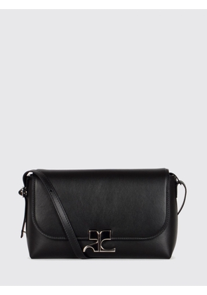 COURRÈGES Icotype Leather Shoulder Bag with Contrasting Metal Logo