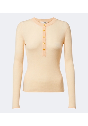 Chloe Ribbed-knit silk-trimmed wool Henley shirt