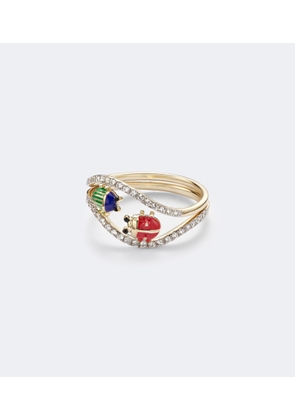 Yvonne Leon Alliance Coccinelle Scarabee Mini 9kt gold and enamel ring with diamonds