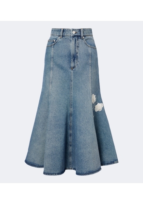 Erdem Floral-applique denim midi skirt
