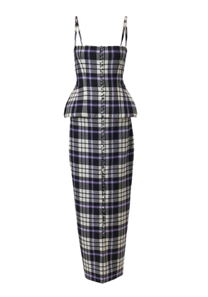 Carolina Herrera Trompe L'Oeil Check Plaid Stretch-Wool Midi Dress - Moda Operandi