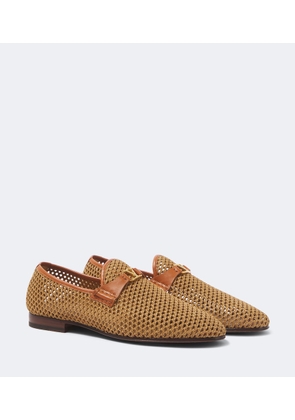 Valentino Garavani Wolfe VLogo leather-trimmed raffia loafers