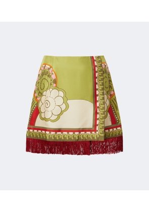 La DoubleJ Printed fringe-trimmed silk miniskirt