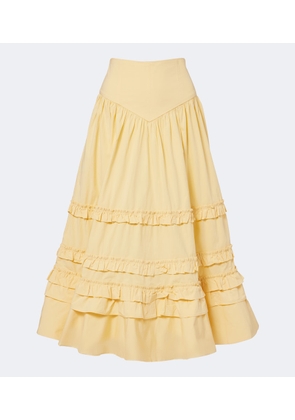 Ganni Ruffled shirred tiered cotton-blend midi skirt