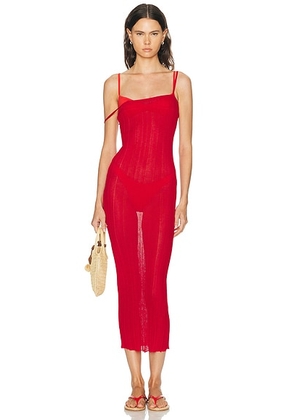 HAIGHT. Ivana Midi Knit Dress in Red Shift - Red. Size L (also in S, M).