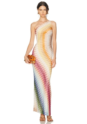 Missoni One Shoulder Long Dress in Multicolor Blue  Yellow  & Green - Multi. Size 40 (also in 42).