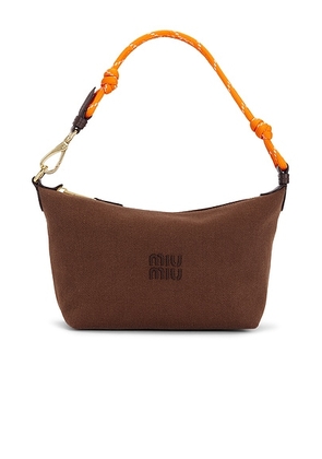 Miu Miu Gabardine Nastro Top Handle Bag in Cacao & Arancio - Brown. Size all.