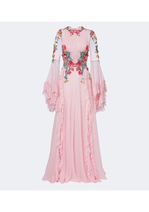 Costarellos Embellished floral-applique silk gown