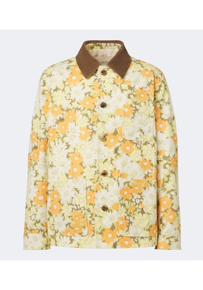 Valentino Corduroy-trimmed floral denim jacket