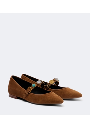 Veronica Beard Embellished suede Mary Jane flats