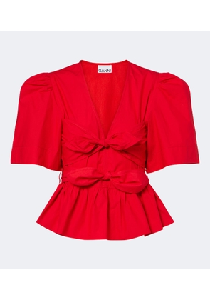 Ganni Bow-detail cotton poplin blouse