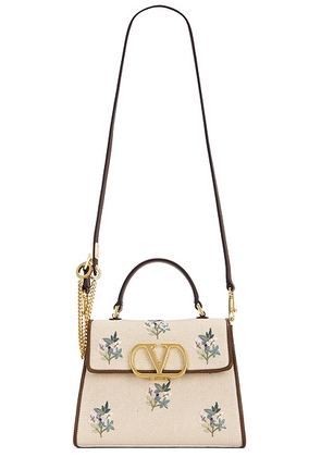Valentino Garavani V Sling Small Top Handle Bag in Naturale  Multicolor  & Tabac Brown - Beige. Size all.