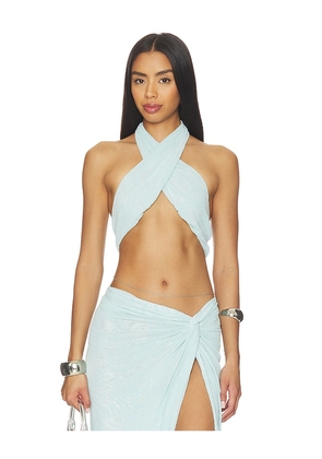 AFRM Lyra Burnout Velvet Top in Baby Blue. Size S. Also in XXS, XS, M, L, XL, XXL, 1X, 2X.