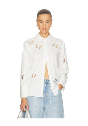 Alice + Olivia Finely Embellished Buttondown With Cutouts in White. Size XS. Also in S, M, L.