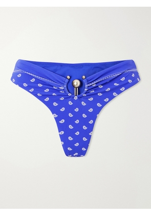 Christopher Esber - Orbit Embellished Bandana-print Bikini Bottoms - Blue - UK 4,UK 6,UK 8,UK 10,UK 12,UK 14