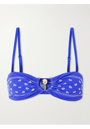 Christopher Esber - Orbit Embellished Bandana-print Bikini Top - Blue - UK 6,UK 8,UK 10,UK 12,UK 14