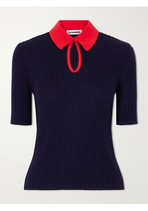 Jil Sander - Two-tone Ribbed Wool Polo Shirt - Blue - IT38,IT40,IT42,IT44,IT46