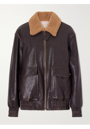 Valentino Garavani - Shearling-trimmed Leather Biker Jacket - Brown - IT36,IT38,IT40,IT42,IT44