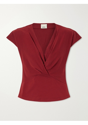 Isabel Marant - Nadrine Draped Cotton-jersey T-shirt - Burgundy - x small,small,medium,large,x large