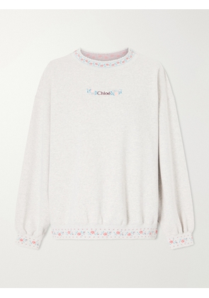 Chloé - Logo-embroidered Scalloped Cotton-jersey Sweatshirt - Gray - x small,small,medium,large,x large