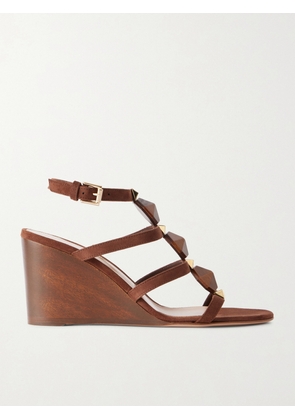 Gianvito Rossi - 70 Embellished Suede Wedge Sandals - Brown - IT35,IT36,IT36.5,IT37,IT37.5,IT38,IT38.5,IT39,IT39.5,IT40,IT40.5,IT41,IT41.5,IT42