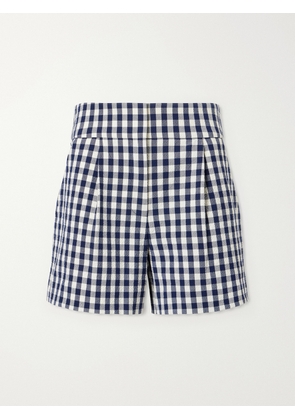 Veronica Beard - Haina Pleated Checked Stretch-cotton Cloqué Shorts - Blue - US0,US2,US4,US6,US8,US10,US12