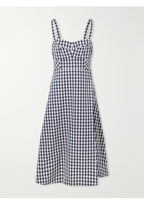 Veronica Beard - Lois Checked Stretch-cotton Cloqué Midi Dress - Blue - US0,US2,US4,US6,US8,US10,US12,US14