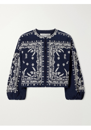 Veronica Beard - Drake Cropped Embroidered Cotton-blend Poplin Jacket - Blue - x small,small,medium,large,x large