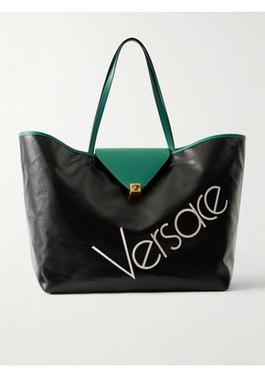 Versace - Logo-appliquéd Leather-trimmed Coated-canvas Tote - Black - One size