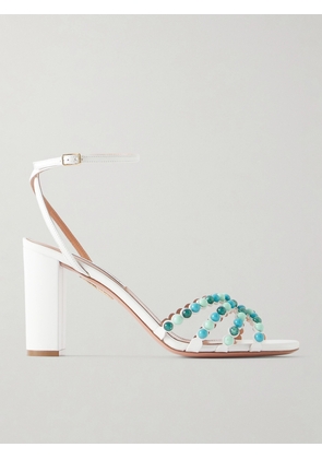 Aquazzura - Gemma 85 Embellished Leather Sandals - White - IT35,IT36,IT36.5,IT37,IT37.5,IT38,IT38.5,IT39,IT39.5,IT40,IT40.5,IT41,IT41.5,IT42
