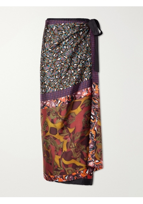 Dries Van Noten - Printed Silk-twill Midi Wrap Skirt - Orange - One size