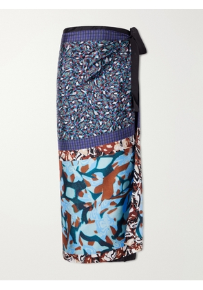 Dries Van Noten - Printed Silk-twill Midi Wrap Skirt - Blue - One size