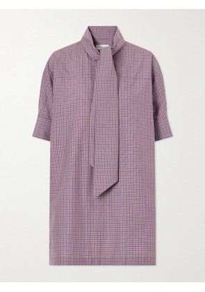 Dries Van Noten - Tie-detailed Checked Cotton-poplin Blouse - Purple - x small,small,medium,large