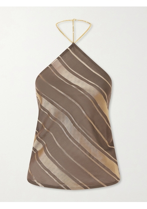Stella McCartney - Striped Open-back Satin Tank - Brown - IT34,IT36,IT38,IT40,IT42,IT44,IT46