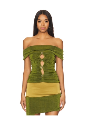 Khanums Off The Shoulder Top in Green. Size XS. Also in S.