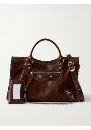 Balenciaga - Le City Crinkled Leather-trimmed Pony Hair Shoulder Bag - Brown - One size