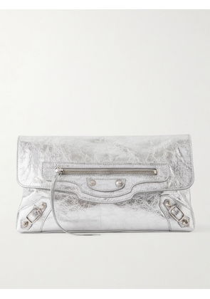 Balenciaga - Le City Crinkled-leather Clutch - Silver - One size