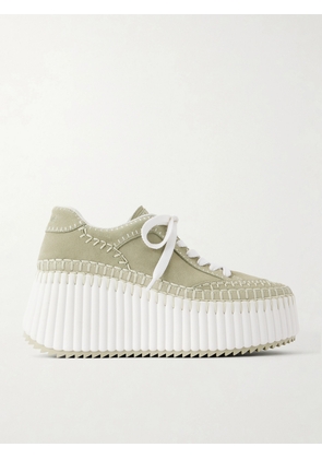 Chloé - Nama Patchwork Suede-trimmed Leather Platform Sneakers - Green - IT35,IT36,IT37,IT38,IT39,IT40,IT41,IT42