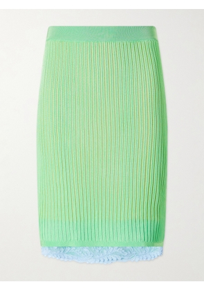 Versace - Lace-trimmed Ribbed-knit Midi Skirt - Green - IT36,IT38,IT40,IT42,IT44,IT46