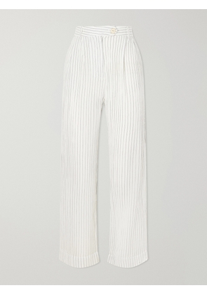 ALIX OF BOHEMIA - Diana Sea Salt Pleated Pinstriped Cotton-gauze Wide-leg Pants - White - US0,US2,US4,US6,US8,US10,US12
