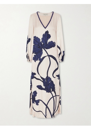 Andres Otalora - Aduma Embellished Floral-print Satin Maxi Dress - Blue - US0,US2,US4,US6,US8,US10,US12