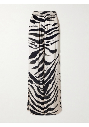Andres Otalora - Tamu Mia Printed Satin Wide-leg Pants - White - small,medium,large