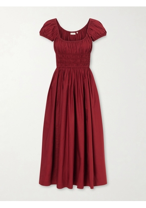 DÔEN - Quinley Shirred Organic Cotton-voile Midi Dress - Burgundy - xx small,x small,small,medium,large,x large,xx large