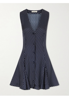 DÔEN - Aubrey Polka-dot Silk-blend Twill Mini Dress - Blue - xx small,x small,small,medium,large,x large,xx large
