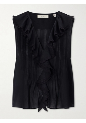 DÔEN - Hilda Ruffled Embroidered Organic Cotton Top - Black - xx small,x small,small,medium,large,x large,xx large