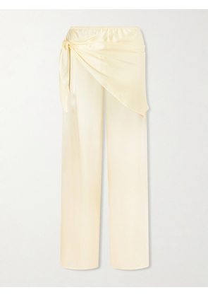 DÔEN - Lavona Tie-detailed Silk-satin Wide-leg Pants - Yellow - x small,small,medium,large,x large